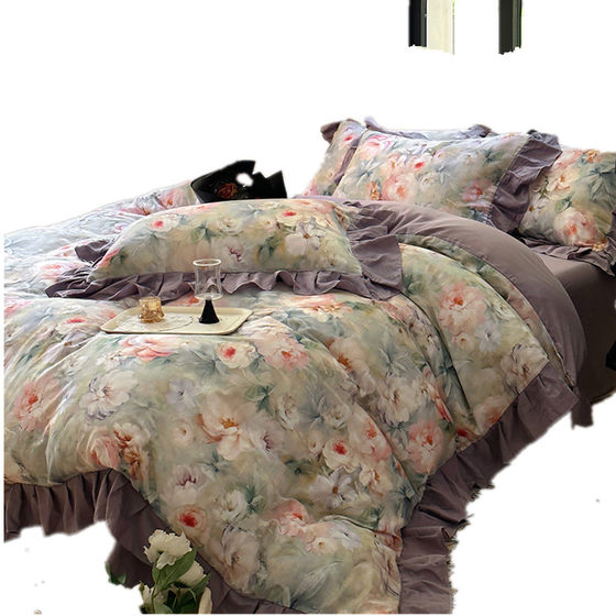 French retro-style cotton double-layer yarn four-piece set
