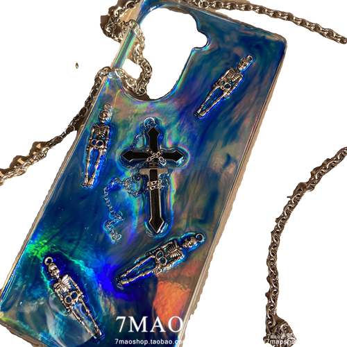暗黑风蓝色晕染骷髅十字架适用iphone15/14promax12手机壳荣耀300 - 图2