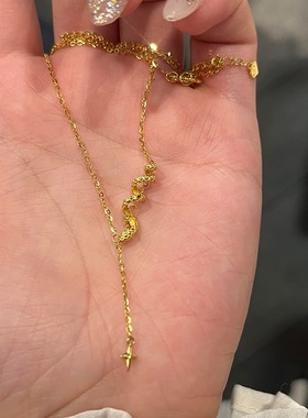 古法黄金卷卷灵蛇项链女沙金灵动细链生肖蛇锁骨链护身符礼物