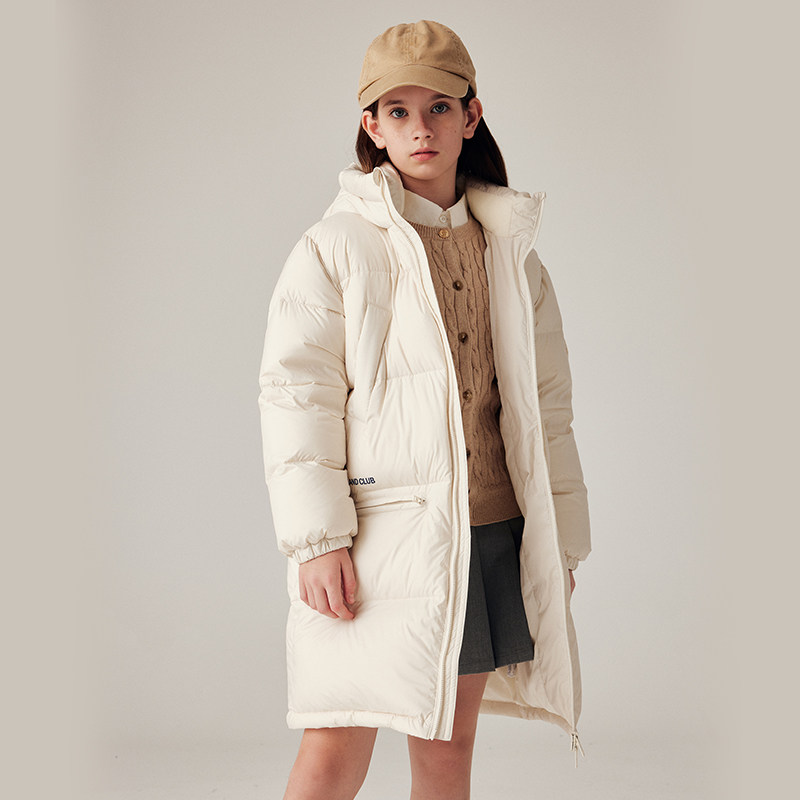 【鹅绒】eland kids衣恋童装男童女童羽绒服冬款连帽中长款外套,淘宝优惠券,粉丝福利购,淘宝优惠卷