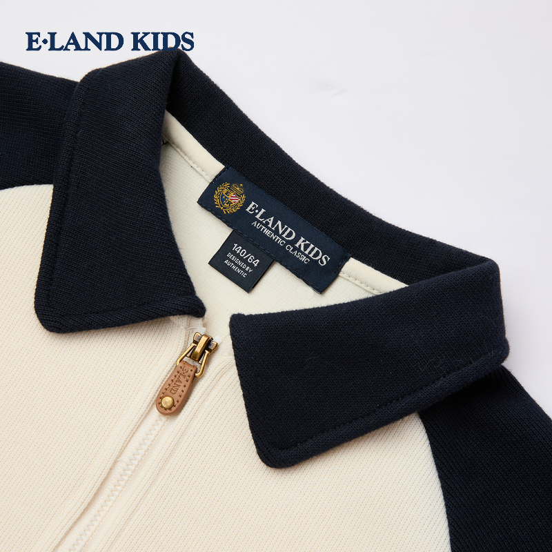 elandkids衣恋童装男童T恤25年冬新品学院风刺绣插肩袖polo领上衣 - 图2