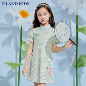 【中国风】eland Kids衣恋童装夏季女童小碎花中式旗袍连衣裙