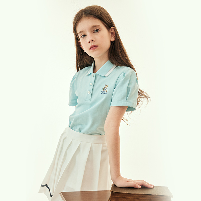 【博主同款】eland kids衣恋童装夏季新品女童泡泡袖POLO衫