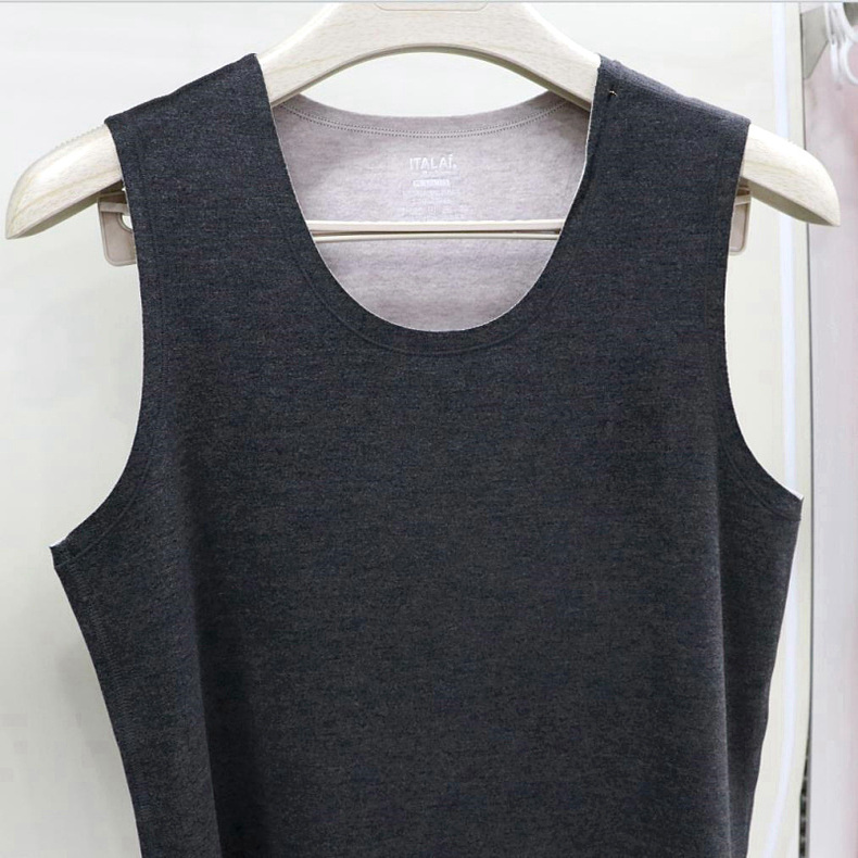 意大莱男士桑蚕丝保暖背心秋冬圆领加大无痕马甲打底无袖内衣5643 - 图2