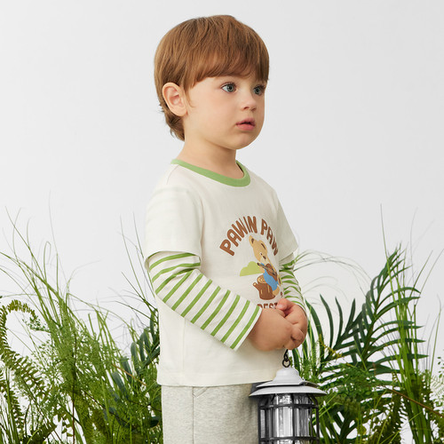 PawinPaw卡通小熊童装26年春夏季新款男宝宝圆领假两件T恤宽松 - 图2