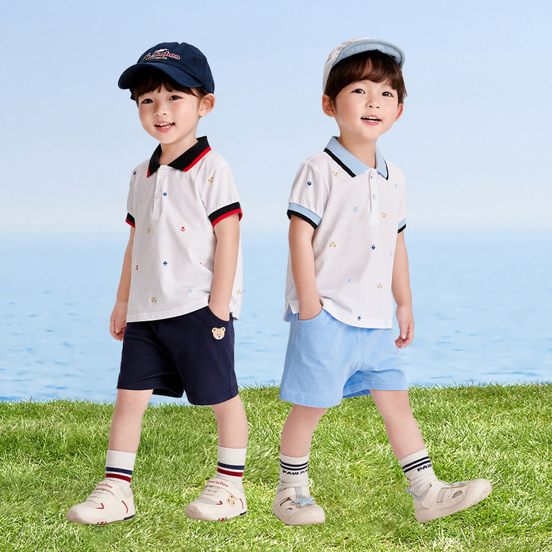 PawinPaw卡通小熊童装夏男女宝宝纯棉满印POLO短袖短裤套装,淘宝优惠券,粉丝福利购,淘宝优惠卷