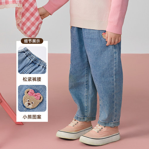 PawinPaw卡通小熊童装秋季女宝宝休闲宽松舒适牛仔裤 - 图2