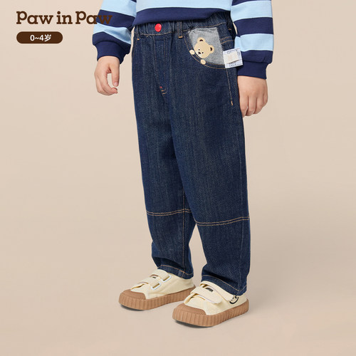 【高色牢度】PawinPaw卡通小熊童装秋季男宝宝牛仔裤休闲 - 图0