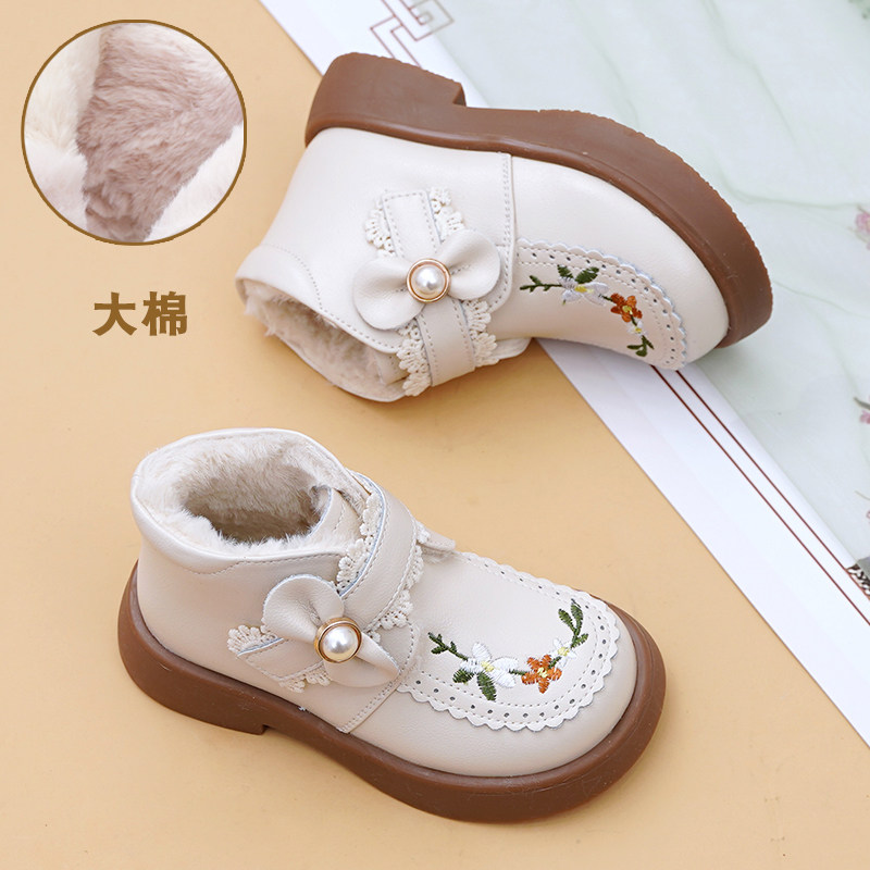 中国风女童靴真皮加绒棉靴子公主鞋防滑软底宝宝靴儿童皮靴秋冬季,淘宝优惠券,粉丝福利购,淘宝优惠卷