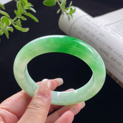 2025天然缅甸翡翠A货糯冰阳绿正圈手镯61圈口0717E10 - 图0