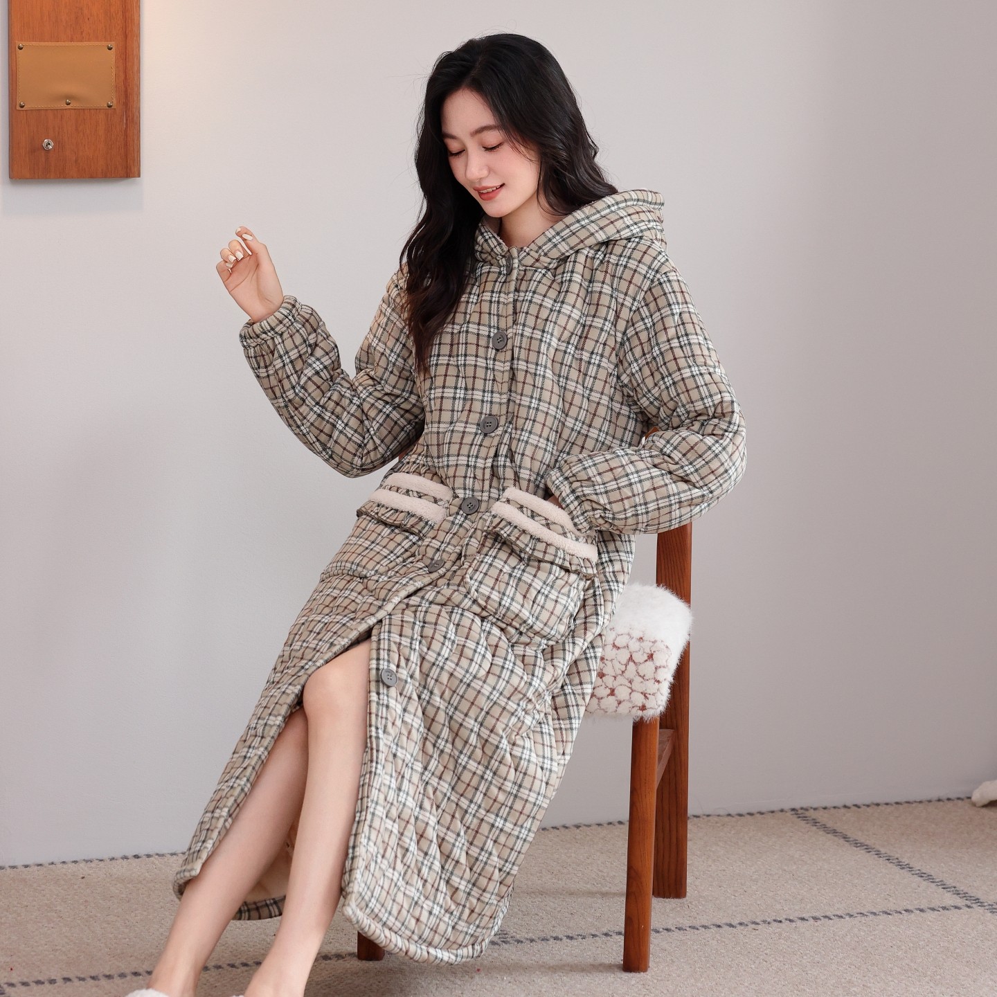 猫人女士睡袍珊瑚绒三层夹棉女款保暖牛奶绒冬季加厚加绒长款浴袍,淘宝优惠券,粉丝福利购,淘宝优惠卷