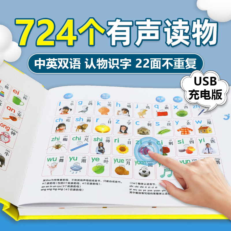 会说话的早教有声书婴幼儿手指拼音点读机学习机有声读物0-1-2一3两三岁半以上宝宝学说话孩悦时光有声书读物启蒙认知绘本撕不烂 - 图0