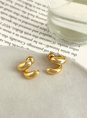 925银针金色水滴前后挂耳钉