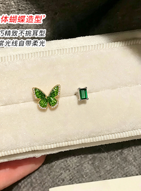 小众绿色几何医用耳钉女独特