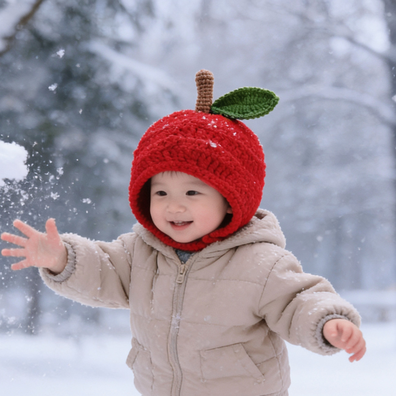 婴儿护耳帽宝宝可爱苹果帽秋冬儿童红色圣诞喜庆保暖成品包头帽子,淘宝优惠券,粉丝福利购,淘宝优惠卷