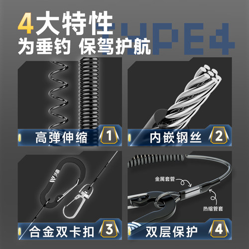 沃鼎钓鱼失手绳新款钢丝弹簧绳高弹力鱼竿防丢绳大物弹簧伸缩拉绳 - 图0