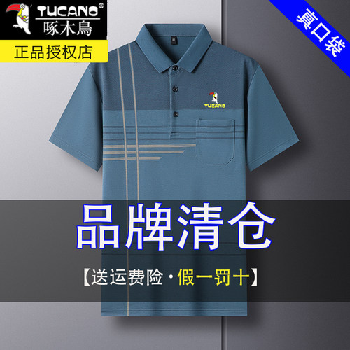 啄木鸟男士短袖t恤中年爸爸夏装真口袋2026年新款冰丝半袖polo衫 - 图0