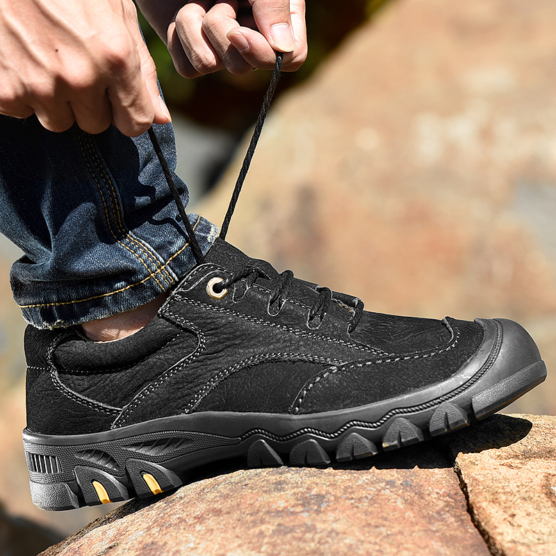 三赞男鞋2025新款头层牛皮防水防滑户外运动登山鞋子中年爸爸皮鞋 - 图2