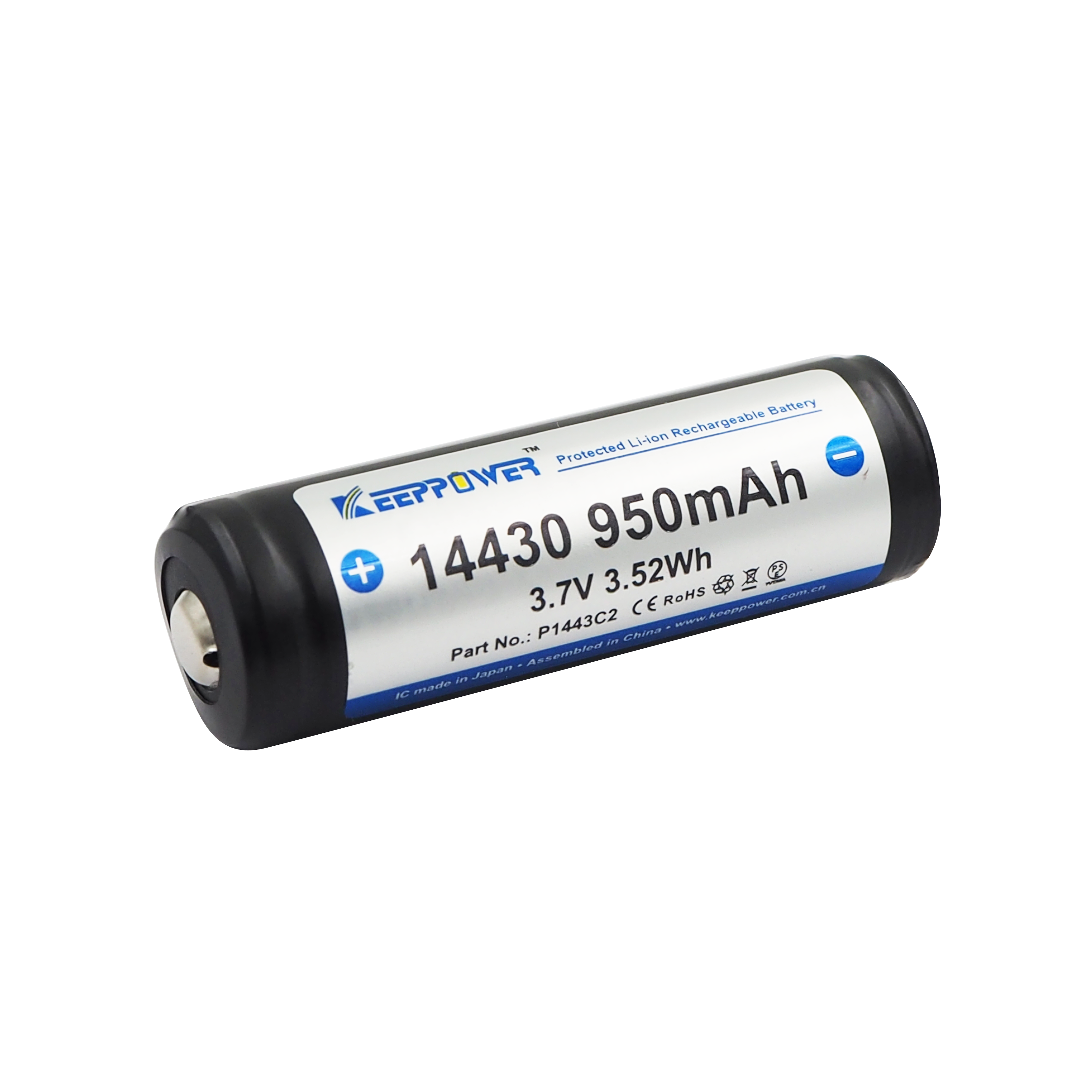 Keeppower 14430 950mAh 3.7v手电筒电池 大容量 P1443C2 - 图0