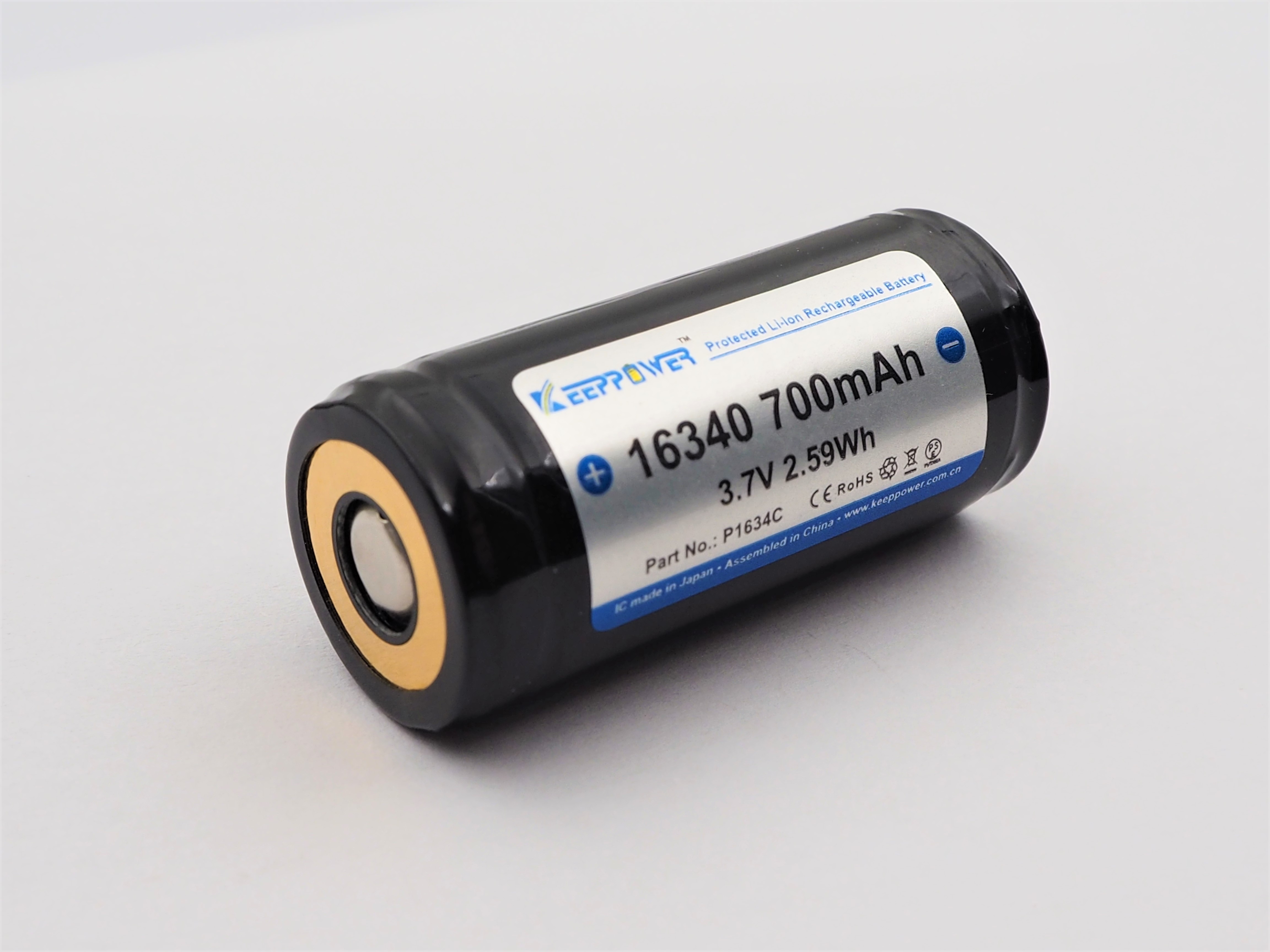 Keeppower 16340 700mAh 3.7v手电筒 电池  ICR16340  正负极同端 - 图0