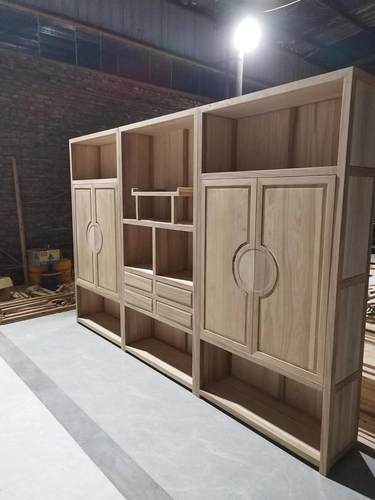 新中式书柜组合白茬老榆木全实木书橱储物展示柜免漆简约书架带门 - 图1