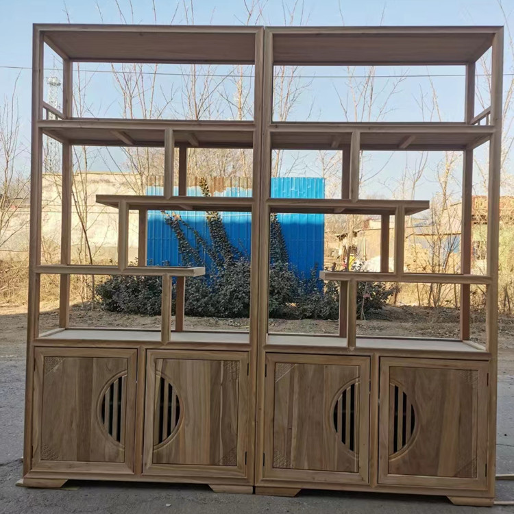 新中式博古架实木北榆木家用茶叶柜白茬坯展示多宝阁隔断置物书架 - 图1