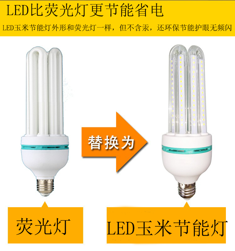 led灯泡U型节能灯泡E27球泡螺口螺旋高亮家用玉米灯室内照明光源 - 图1