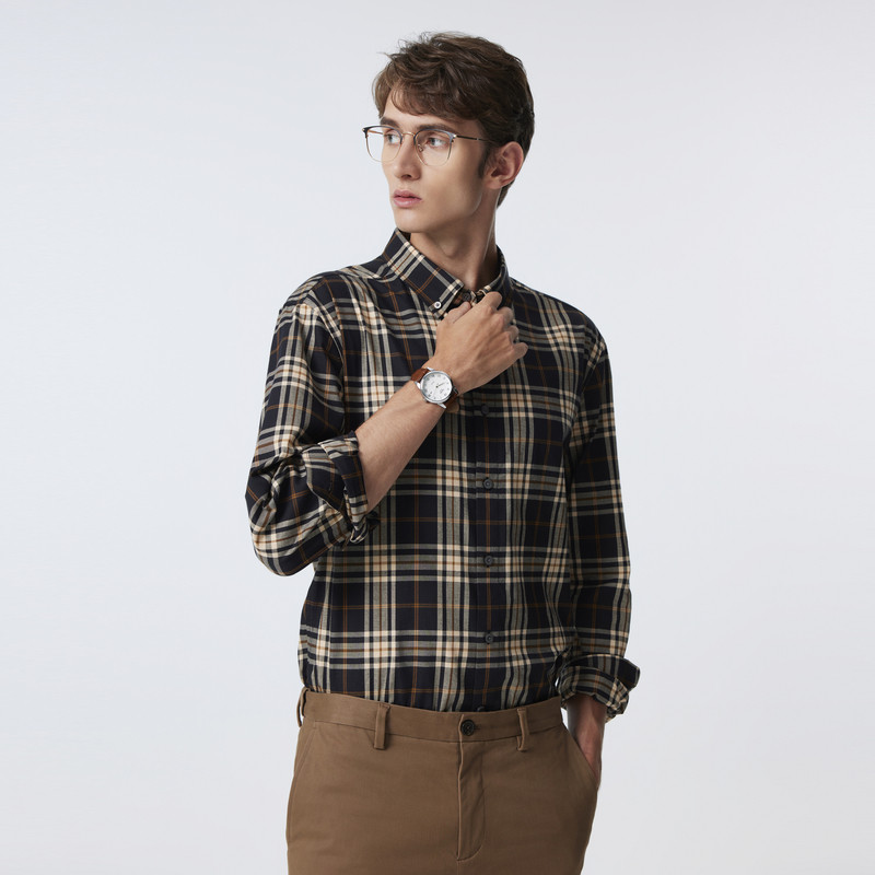 【新疆棉】SCOFIELD男装春季新款英伦复古格纹全棉长袖格纹衬衫