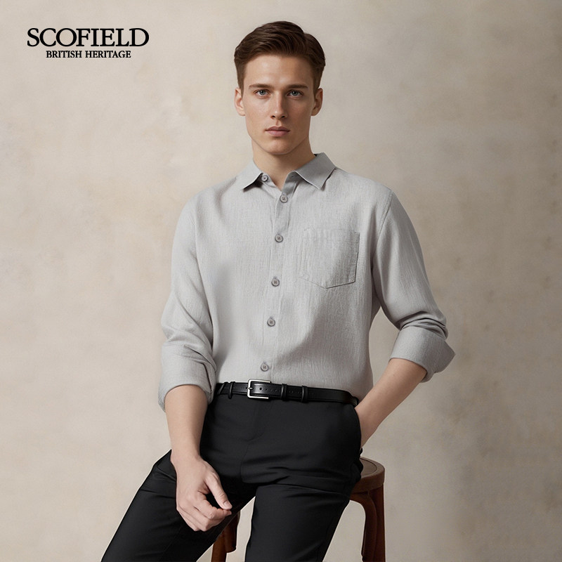 SCOFIELD男装25年秋季新款商务通勤纯色长袖衬衫简约舒适上装,淘宝优惠券,粉丝福利购,淘宝优惠卷