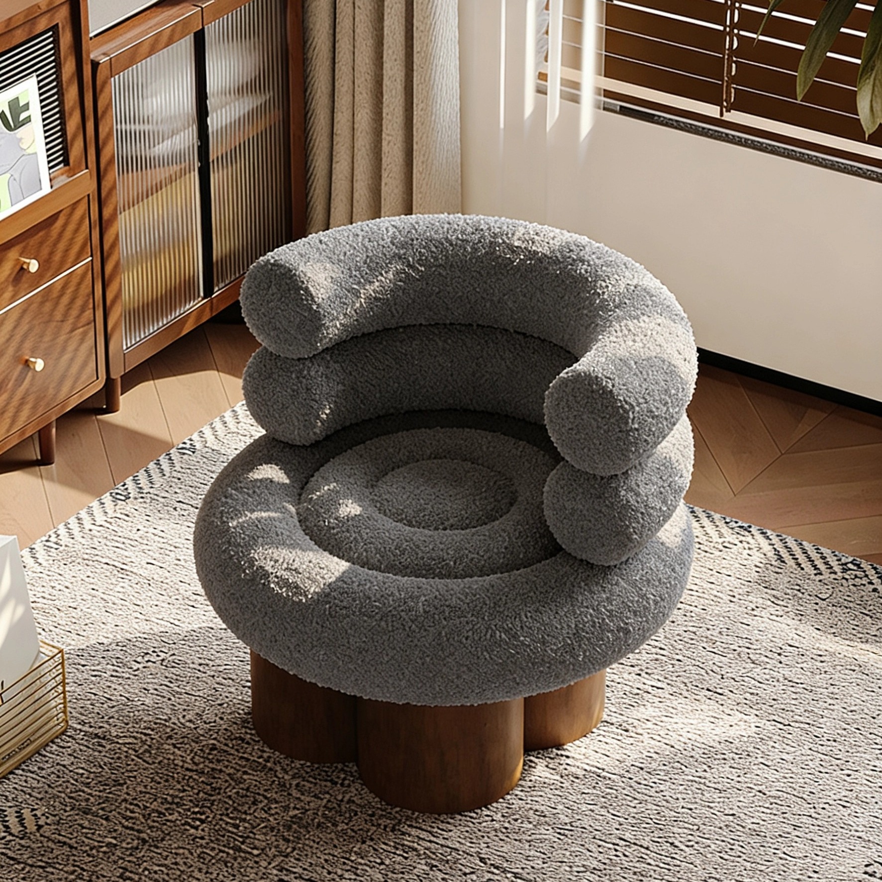 法式中古奶油风棉花糖单人沙发椅网红客厅阳台羊羔绒蛋糕卷休闲椅 - 图1