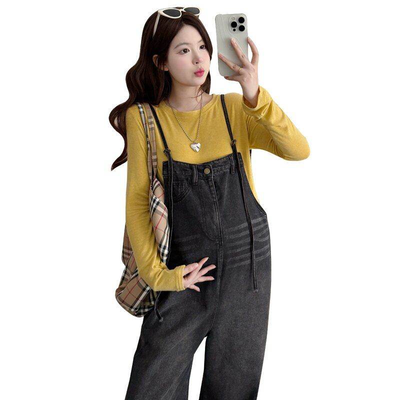 孕妇春装套装2026新款孕期穿搭打底衫牛仔阔腿背带裤子春季两件套,淘宝优惠券,粉丝福利购,淘宝优惠卷