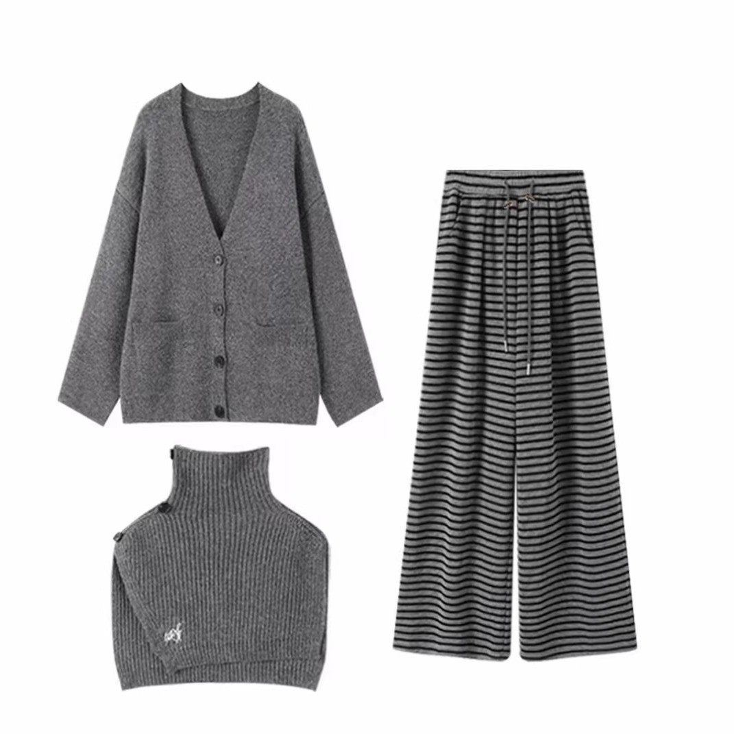 孕妇装秋套装孕妈高级感穿搭围脖毛衣两件套加绒条纹阔腿裤秋冬季,淘宝优惠券,粉丝福利购,淘宝优惠卷