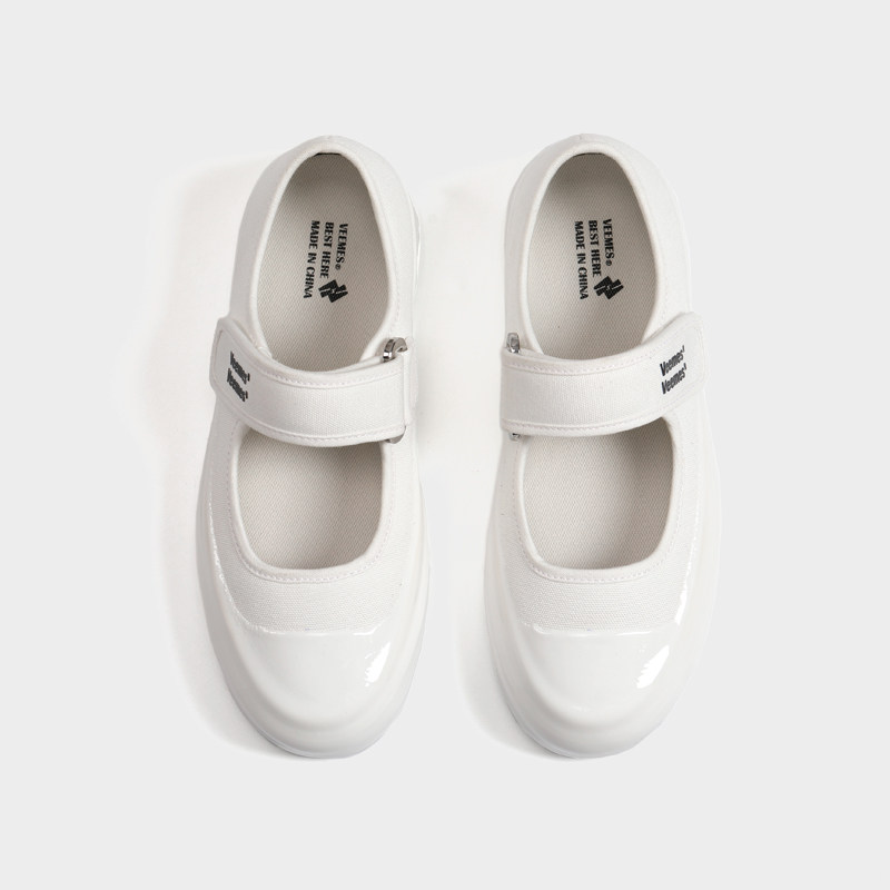 VEEMES夏季白色厚底增高浅口帆布鞋女 玛丽珍小白鞋复古平底女鞋,淘宝优惠券,粉丝福利购,淘宝优惠卷