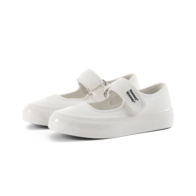 VEEMES夏季白色厚底增高浅口帆布鞋女 玛丽珍小白鞋复古平底女鞋,淘宝优惠券,粉丝福利购,淘宝优惠卷