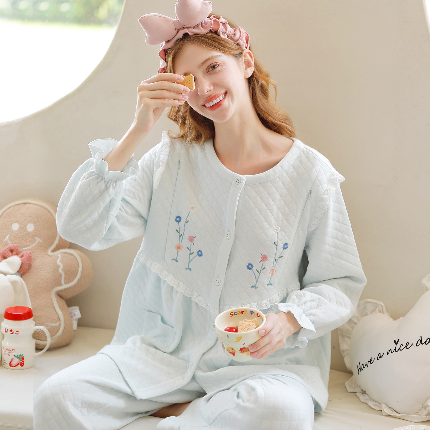 家时光月子服秋冬款空气棉11月份12保暖孕妇睡衣哺乳衣产妇待产服,淘宝优惠券,粉丝福利购,淘宝优惠卷