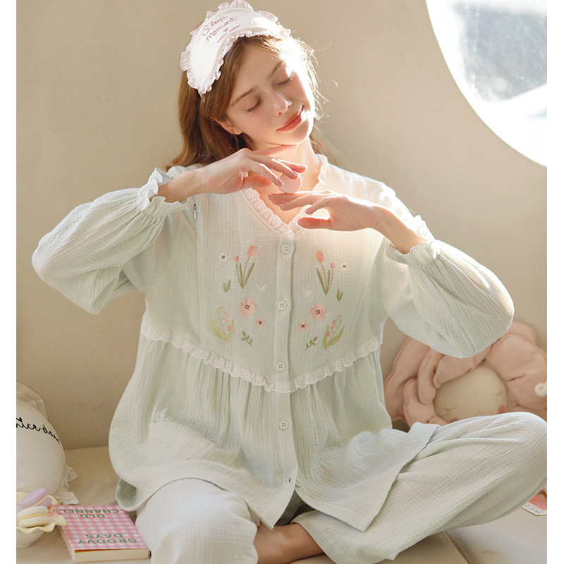 家时光月子服夏季薄款纯棉纱布睡衣女春夏孕妇哺乳待产产后家居服,淘宝优惠券,粉丝福利购,淘宝优惠卷