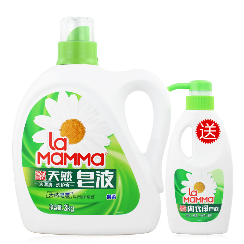 媽媽壹選天然皁液倍柔洗衣液3kg送300g內衣淨 洗護合一易漂清