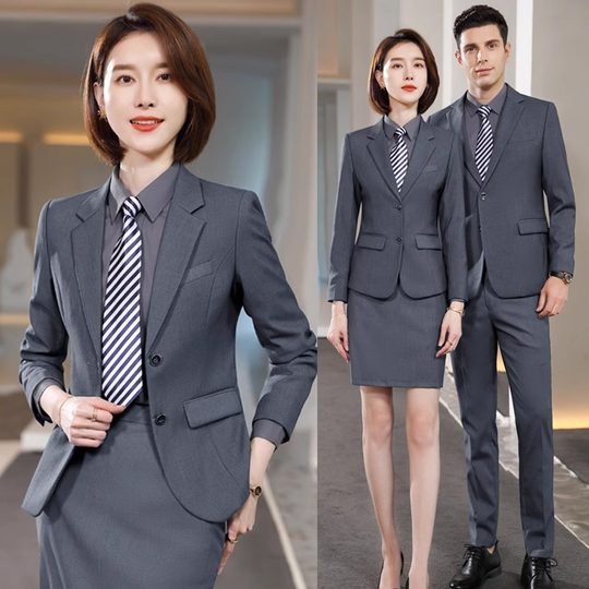 Gray plus size civil servant hotel interview suit commuting