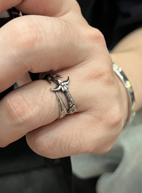 复古做旧钛钢戒指个性龙纹