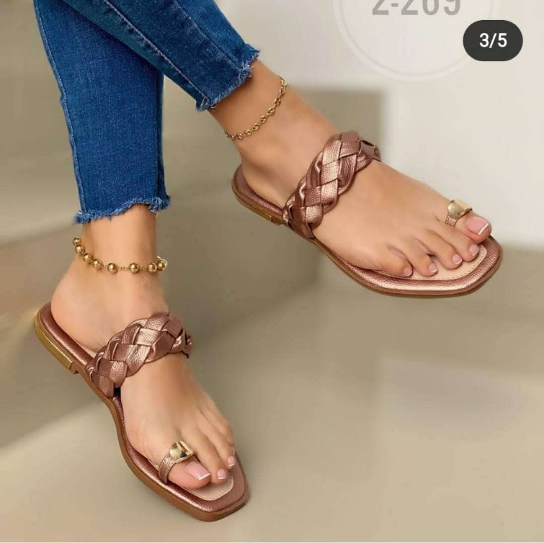 43size编织夹脚拖鞋女Summer Fashion Flat Sandals Slippers Wom - 图2