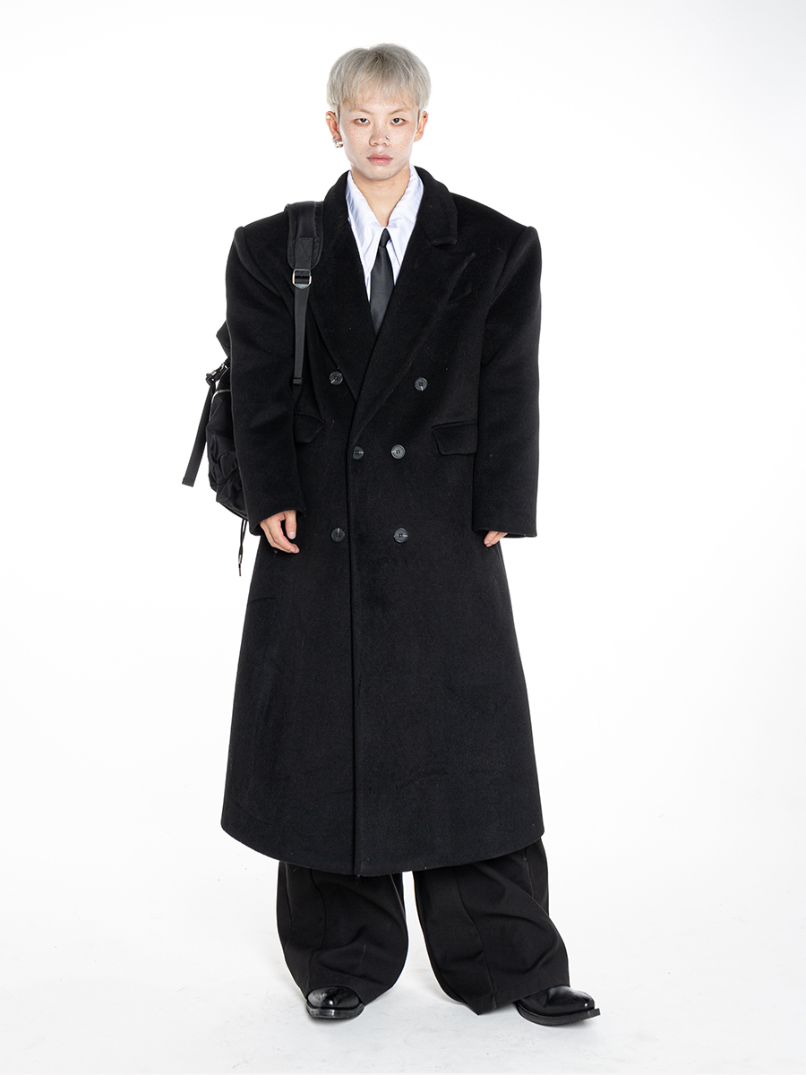 FEAR4FREE 定制款“氛围感穿搭”原创廓形垫肩羊绒毛呢大衣男女 - 图1