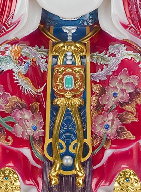 汉白玉实心碧霞元君奶奶金铜贴金泰山奶奶摆件泰山娘娘供奉圣母