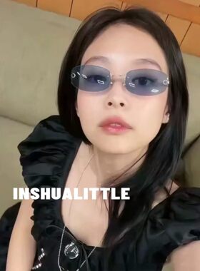 新款透蓝色无框墨镜太阳眼镜女