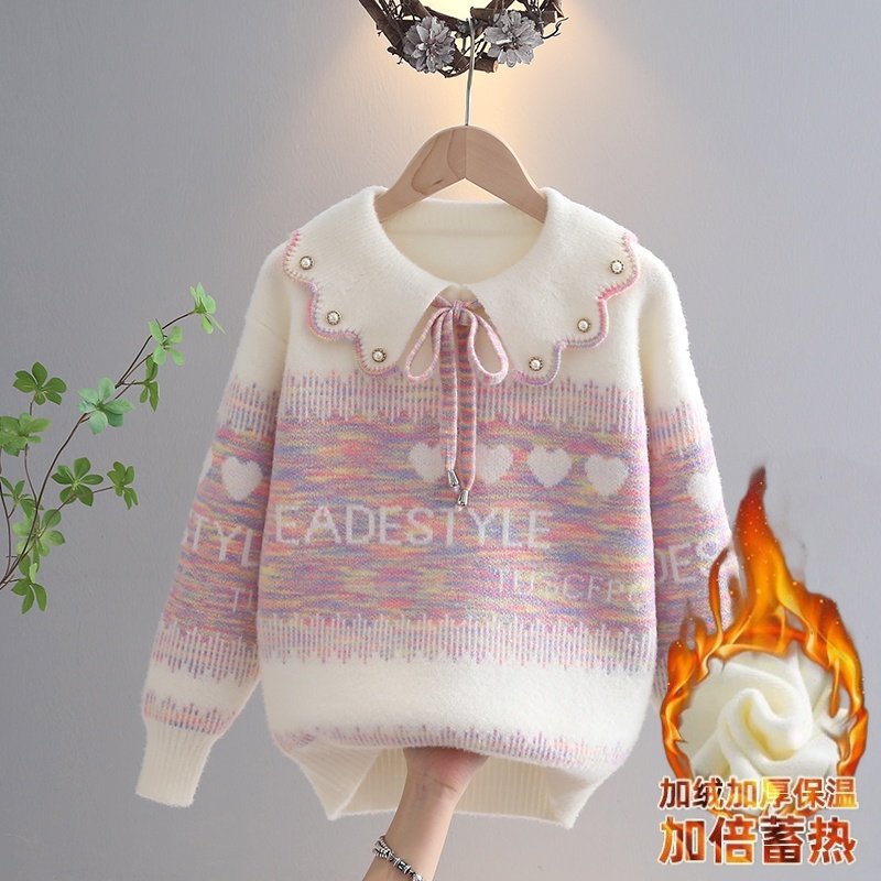 女童秋冬季娃娃领毛衣2025新款加厚保暖洋气中大童针织打底衫上衣,淘宝优惠券,粉丝福利购,淘宝优惠卷