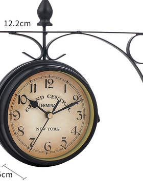 欧式铁艺双面挂钟创意美式钟表酒吧餐厅咖啡馆壁饰墙饰复古时钟i.
