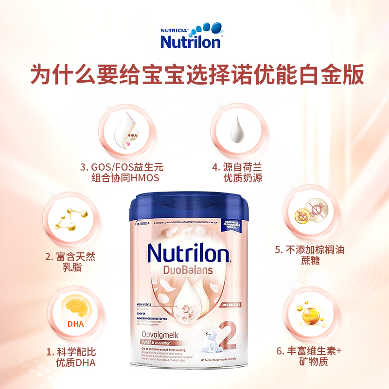 6罐装*荷兰牛栏白金版2段诺优能铂金版婴幼儿牛奶粉官方正品旗舰
