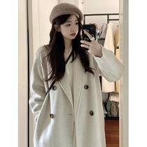 Oat color bifacial cashmere wool big coat woman mid length 2023 autumn and winter Korean version of the new Hepburn jacket