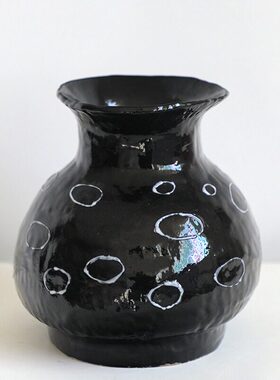 宋代美学新中式立体釉黑色插花瓶