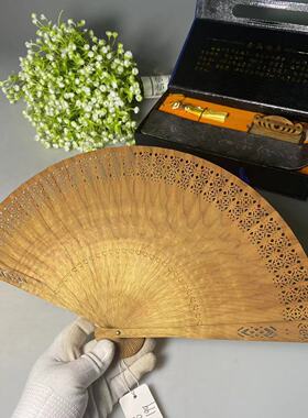 金丝楠木折扇中国风旗袍古装汉服配饰摆件小叶桢楠水波纹扇子F116