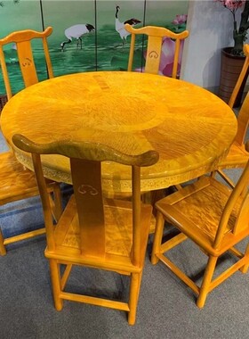 新品名贵金丝楠木餐桌大叶楠满水波纹圆桌仿古家居家具摆件实木七